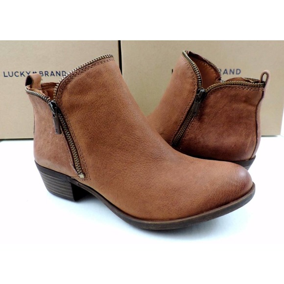 Lucky Brand Bartalino Block Heel Booties Ankle Boots Leather Whisky Size 7.5 - Picture 2 of 8